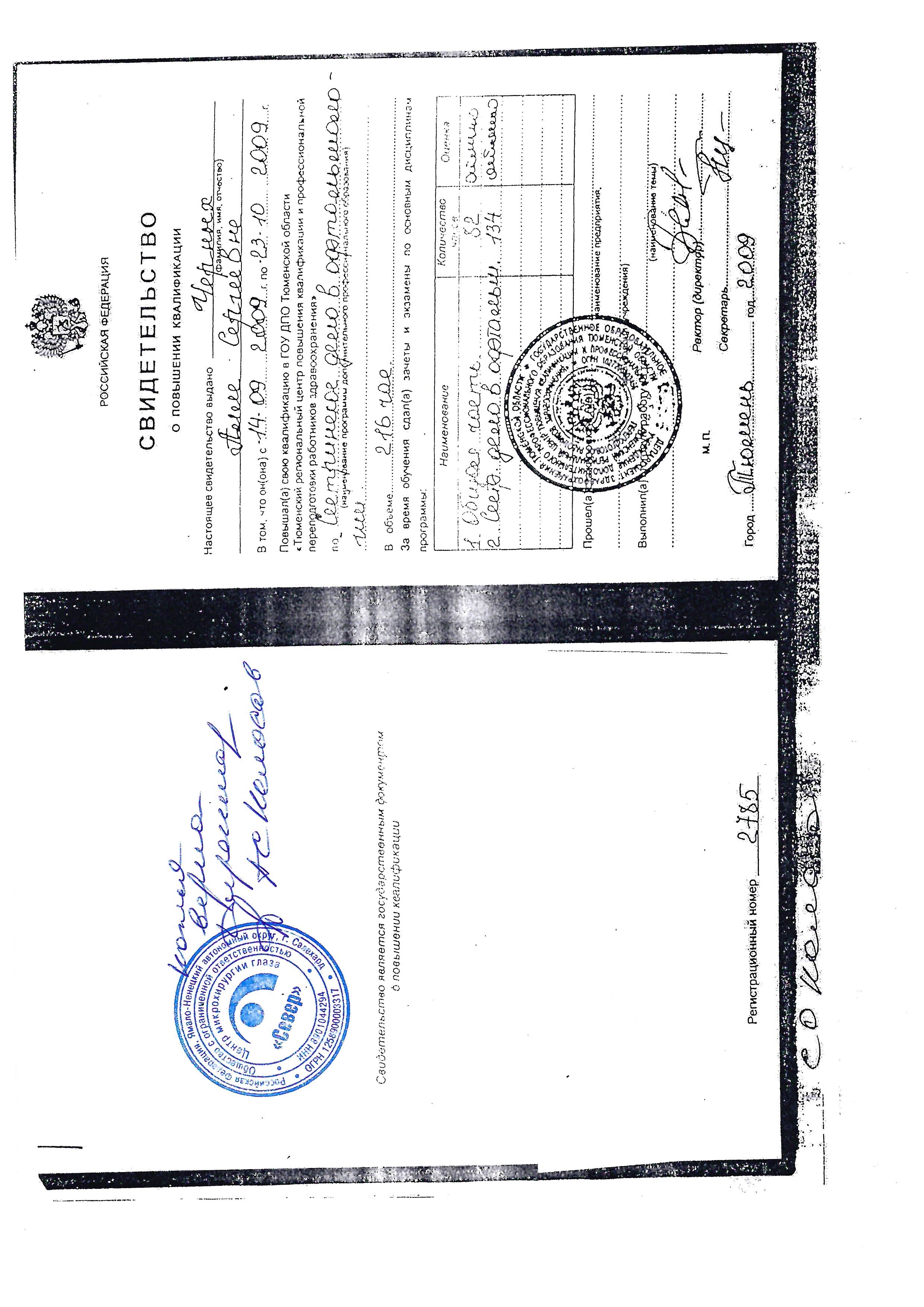 Свидетельство о повышении квалификации — Черных А. С.