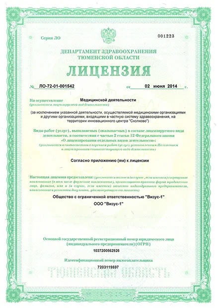 Лицензия на медицинскую деятельность, страница 1